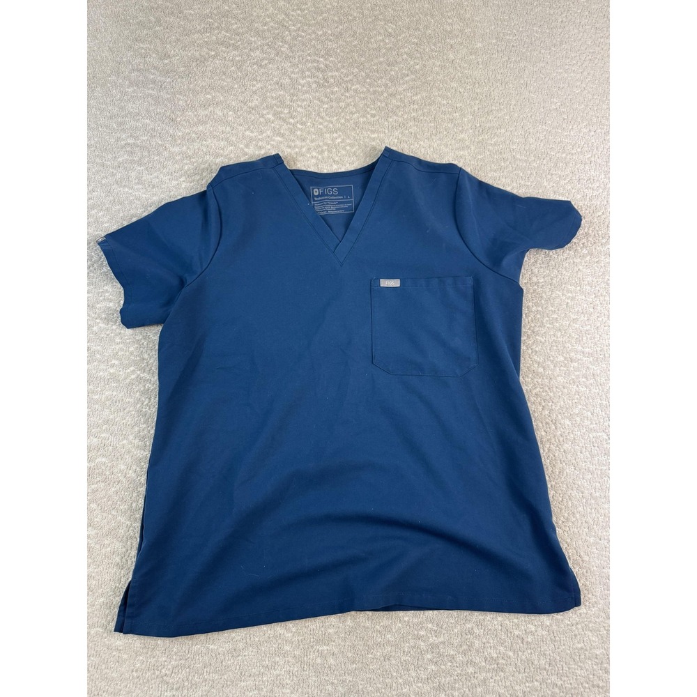 FIGS Scrub Top Womens Large Navy Catarina V-Neck Pocket Nursing Style 1000211